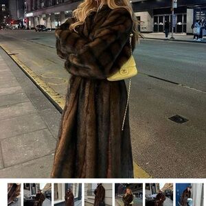 SOERA brown black faux fur maxi coat, Sz Small